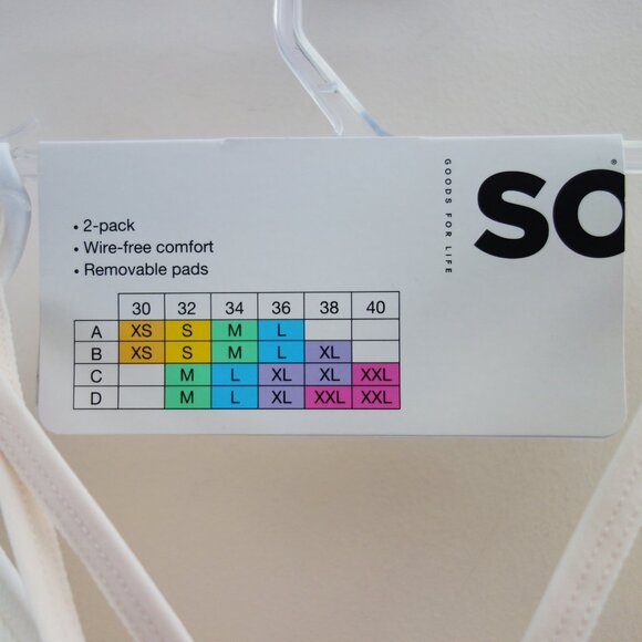 SO 2-Pack Lightly Lined Strappy Seamless Bralette Set White Cream (XL/38B) NWT! - Picture 8 of 11